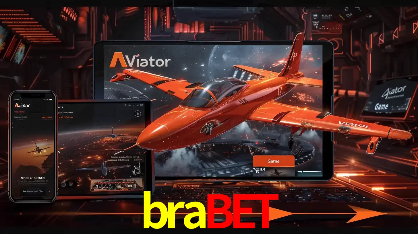 Apresentação tecnológica do jogo Aviator com um avião saindo da tela de um tablet, demonstrando a experiência imersiva em múltiplos dispositivos no brabet.