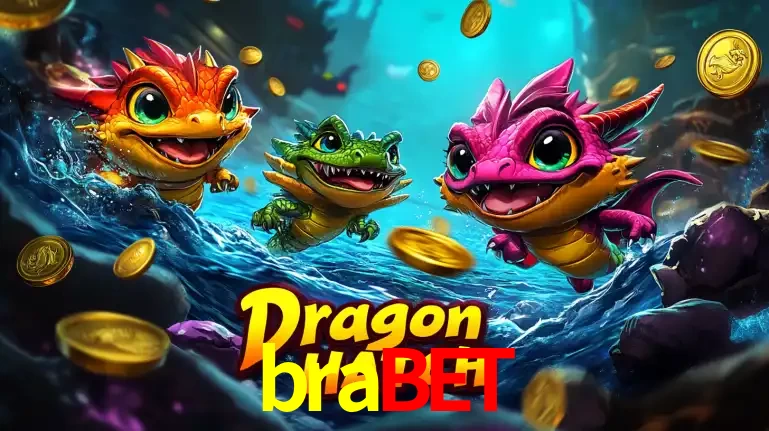 Arte promocional do jogo Dragon Hatch com três adoráveis dragões bebês nadando entre moedas de ouro, um dos slots mais divertidos para jogar no cassino brabet.