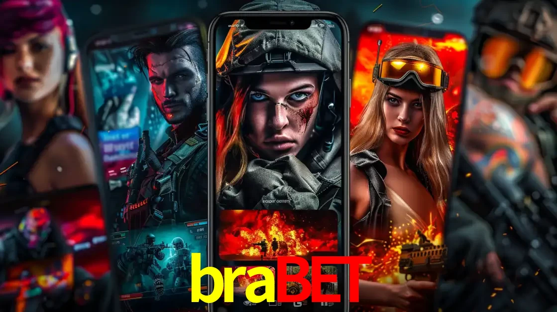 Montagem de telas de celular mostrando diversos personagens, masculinos e femininos, de um jogo de tiro, ilustrando a diversidade de equipes de e-sports para apostar no brabet.