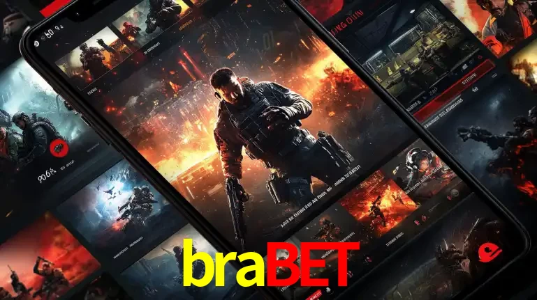 Tela de um celular exibindo uma galeria de jogos de tiro com temática militar, mostrando a variedade de e-sports disponíveis para apostas na plataforma de entretenimento brabet.