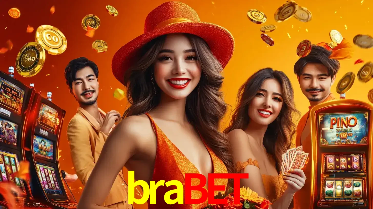 Grupo de amigos asiáticos sorrindo e se divertindo com máquinas de caça-níqueis em um ambiente festivo, celebrando suas vitórias nos jogos de cassino do brabet.