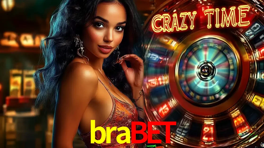 Mulher elegante ao lado da vibrante roda da fortuna do jogo de cassino ao vivo Crazy Time, um dos game shows mais populares e cheios de prêmios do brabet.