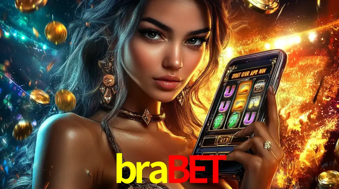 Mulher elegante mostrando um jogo de caça-níqueis em seu smartphone, destacando a experiência de cassino móvel oferecida pelo aplicativo brabet.